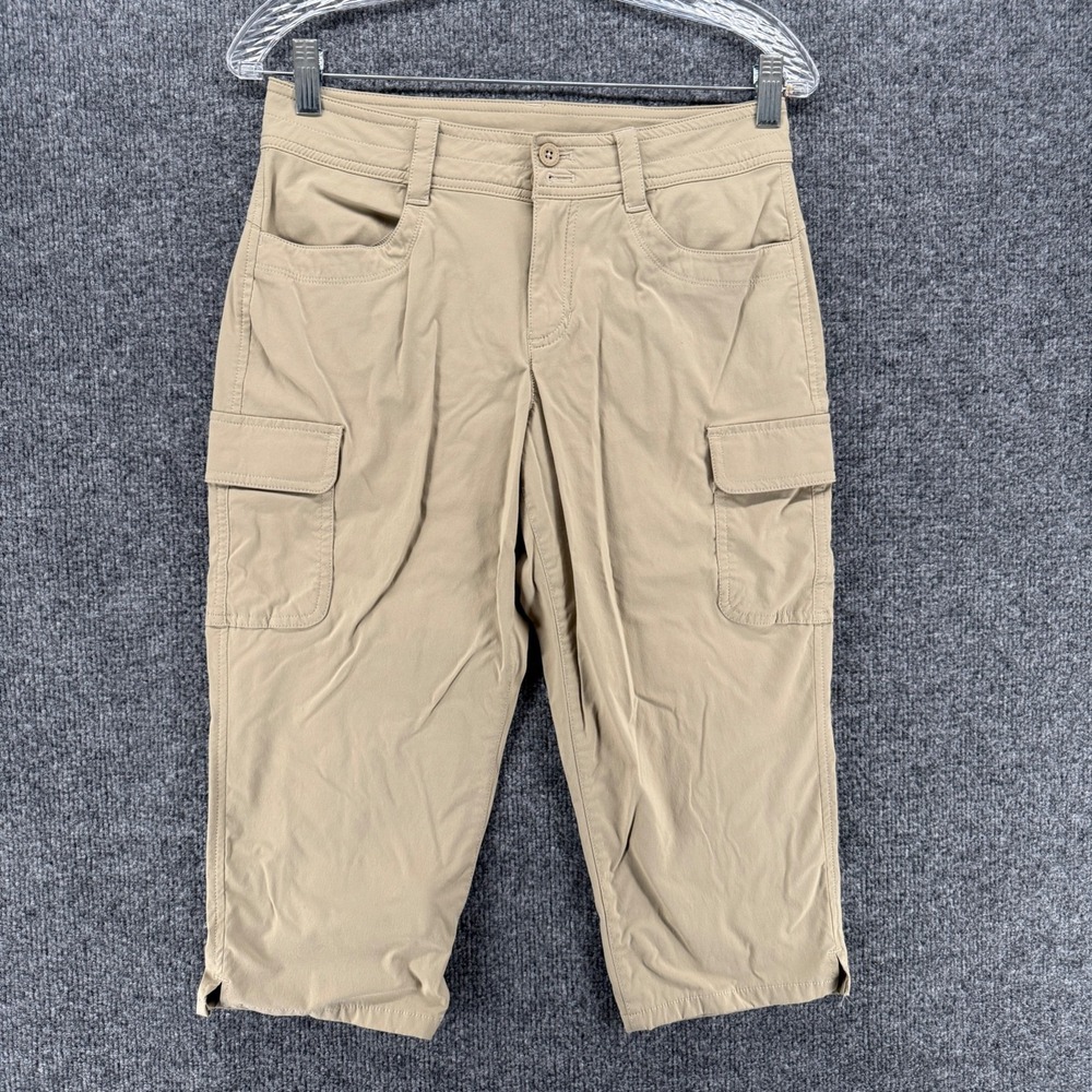 Eddie Bauer Pants Womens P6 Petite Tan Travex Flexion Cargo Capri Hiking Outdoor